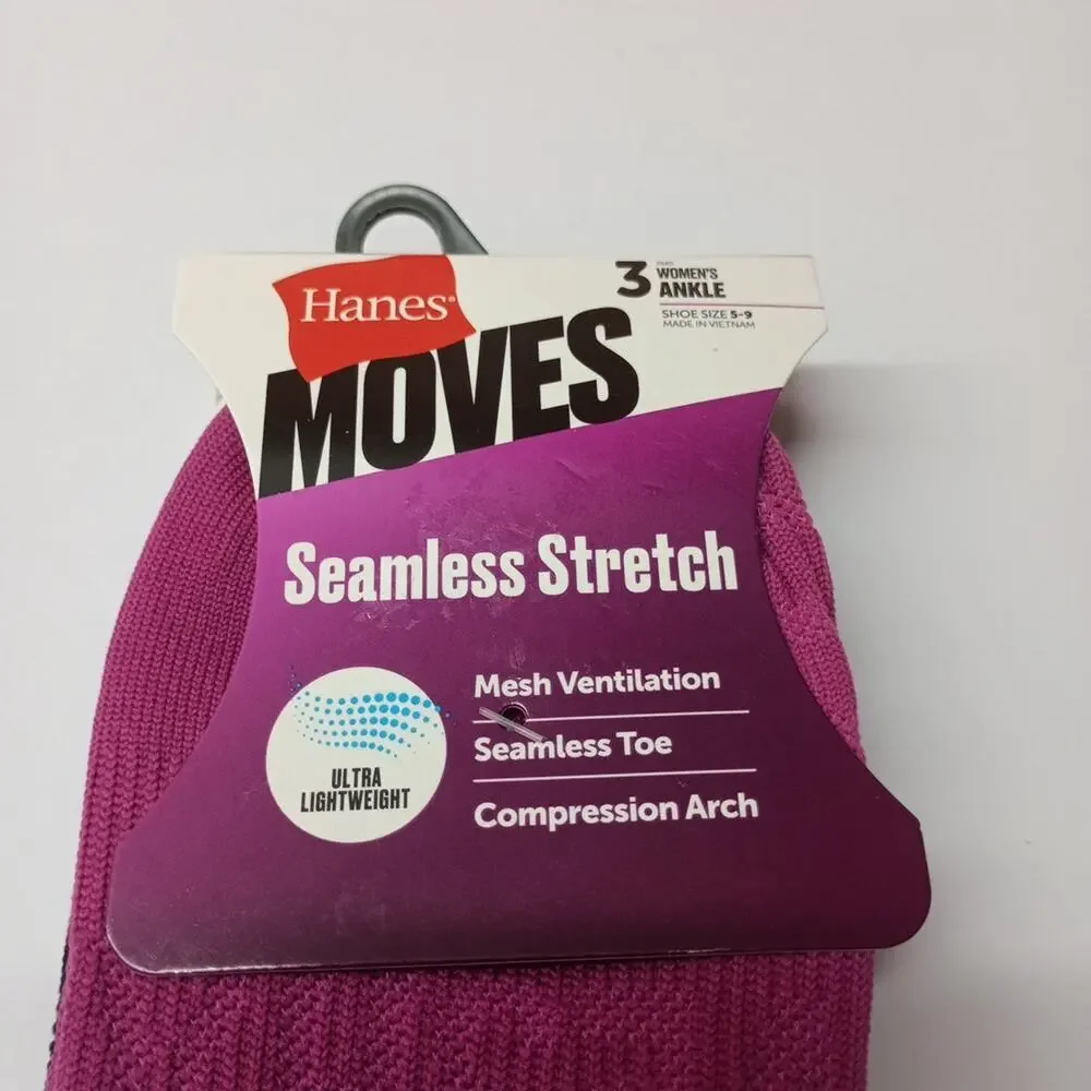 Hanes Moves‎ Ankle Socks 6 Pairs Women's Size 5-9 Assorted Seamless Stretch